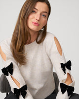 Cutout Sweater with Velvet Bow Accents