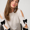 Cutout Sweater with Velvet Bow Accents