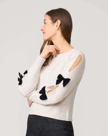 Cutout Sweater with Velvet Bow Accents