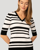 V-Neck Texture Stripe Sweater