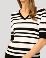 V-Neck Texture Stripe Sweater