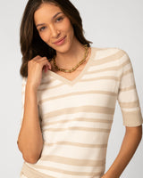 V-Neck Texture Stripe Sweater