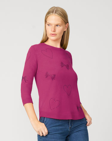 Textured Heart & Bow Knit Top