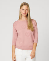 Textured Heart & Bow Crewneck Sweater