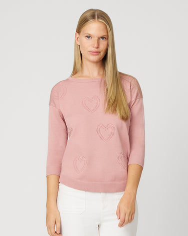 Textured Heart & Bow Crewneck Sweater