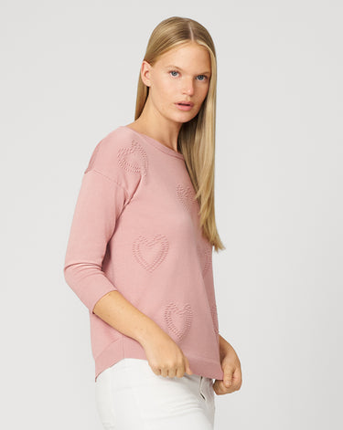 Textured Heart & Bow Crewneck Sweater