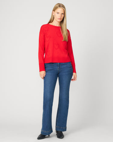 Textured Heart & Bow Crewneck Sweater