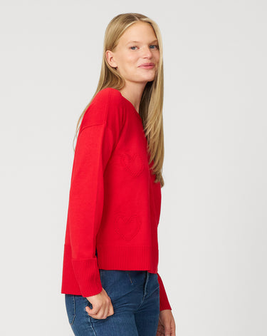 Textured Heart & Bow Crewneck Sweater