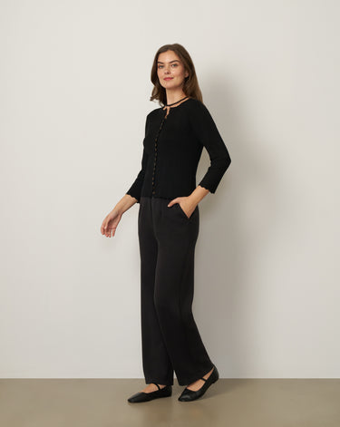 Scalloped Rib Trim Cardigan