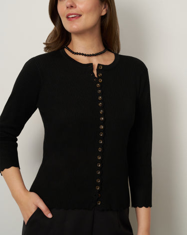 Scalloped Rib Trim Cardigan