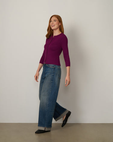 Scalloped Rib Trim Cardigan