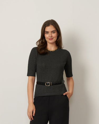 Pointelle Stitch Jewel Neck Sweater