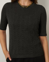 Pointelle Stitch Jewel Neck Sweater