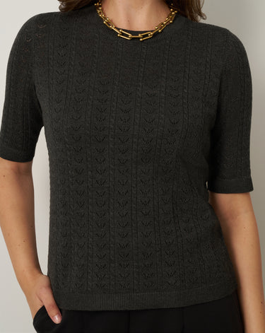 Pointelle Stitch Jewel Neck Sweater