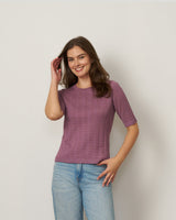 Pointelle Stitch Jewel Neck Sweater