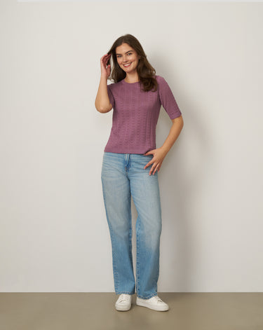 Pointelle Stitch Jewel Neck Sweater
