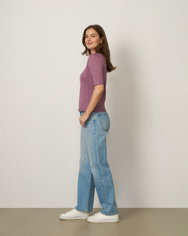 Pointelle Stitch Jewel Neck Sweater
