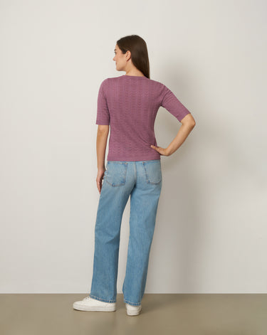 Pointelle Stitch Jewel Neck Sweater