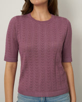 Pointelle Stitch Jewel Neck Sweater