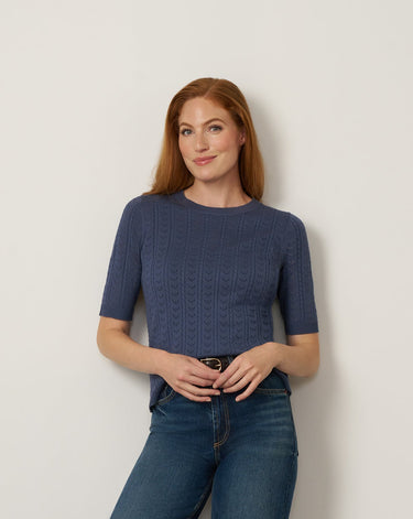 Pointelle Stitch Jewel Neck Sweater