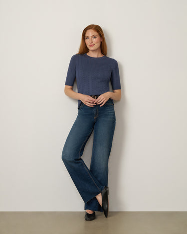 Pointelle Stitch Jewel Neck Sweater