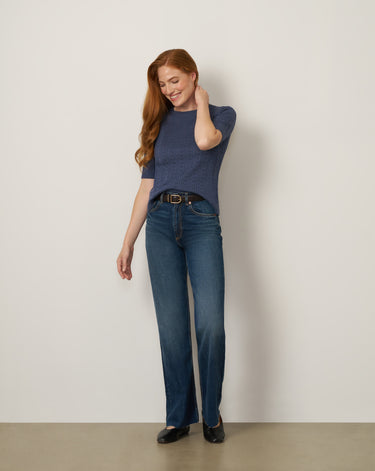 Pointelle Stitch Jewel Neck Sweater