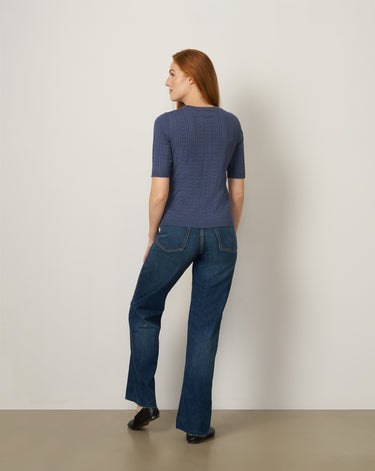 Pointelle Stitch Jewel Neck Sweater