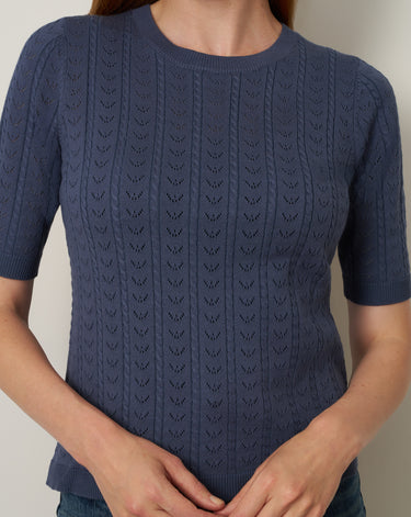 Pointelle Stitch Jewel Neck Sweater