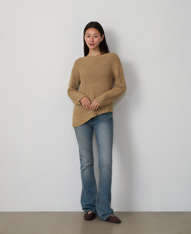 Asymmetrical Hem Boat Neck Sweater