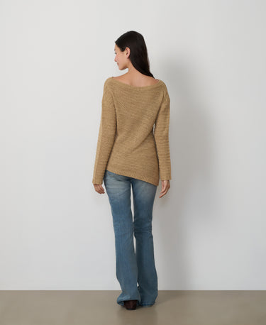 Asymmetrical Hem Boat Neck Sweater
