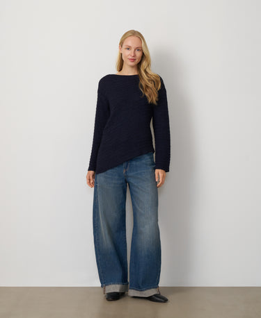 Asymmetrical Hem Boat Neck Sweater