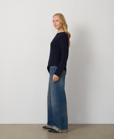 Asymmetrical Hem Boat Neck Sweater