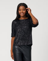 Sequin Puff Sleeve Top with Tie Back
