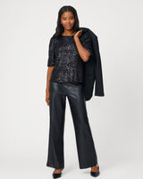 Sequin Puff Sleeve Top with Tie Back