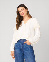 Ruffle Tie Neck Romantic Blouse Whisper White