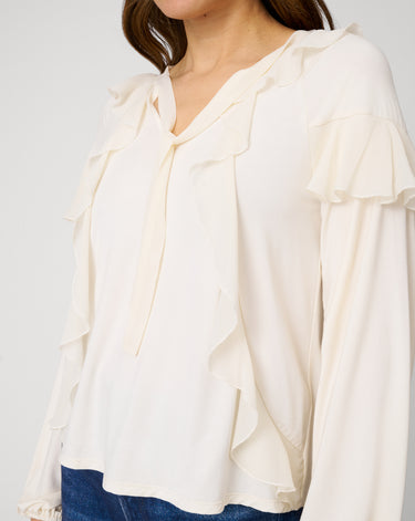 Ruffle Tie Neck Romantic Blouse