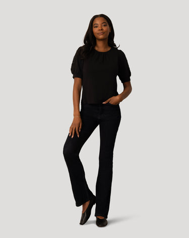 Embroidered Cutout Puff Sleeve Top