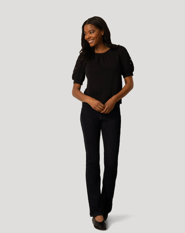 Embroidered Cutout Puff Sleeve Top