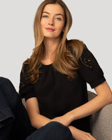 Embroidered Cutout Puff Sleeve Top