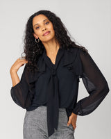 Romantic Bow Tie Neck Top Jet Black