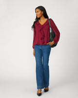 Poet Chiffon Ruffle & V-Neck Knit Top