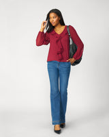Poet Chiffon Ruffle & V-Neck Knit Top Tawny Port