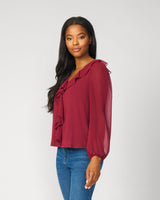 Poet Chiffon Ruffle & V-Neck Knit Top