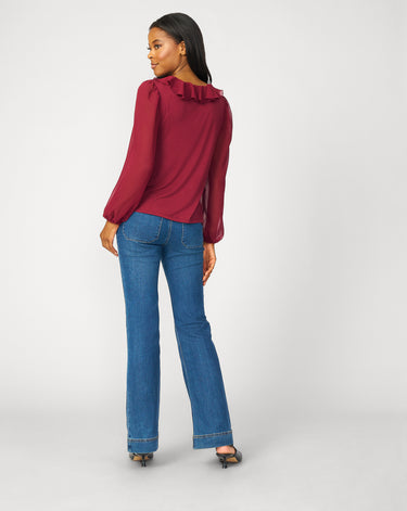 Poet Chiffon Ruffle & V-Neck Knit Top