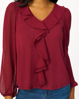 Poet Chiffon Ruffle & V-Neck Knit Top