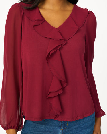 Poet Chiffon Ruffle & V-Neck Knit Top