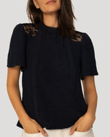 Lace Mix Flutter Sleeve Top