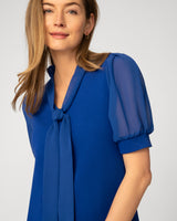 Tie Neck Top with Puff Sleeves