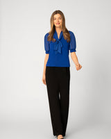 Tie Neck Top with Puff Sleeves