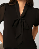 Tie Neck Top with Puff Sleeves